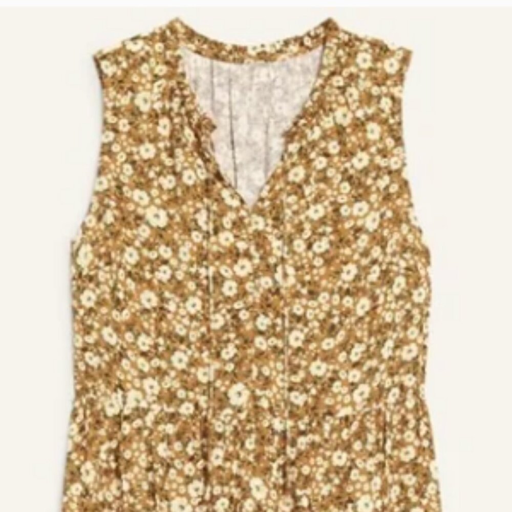Old Navy Sleeveless Floral Swing Dress Drop Waist V Neck Tie Front